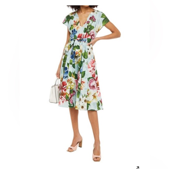 NEW Dolce & Gabbana Women's White Belted Floral-print Cotton-poplin Midi $2,250 - Picture 1 of 4
